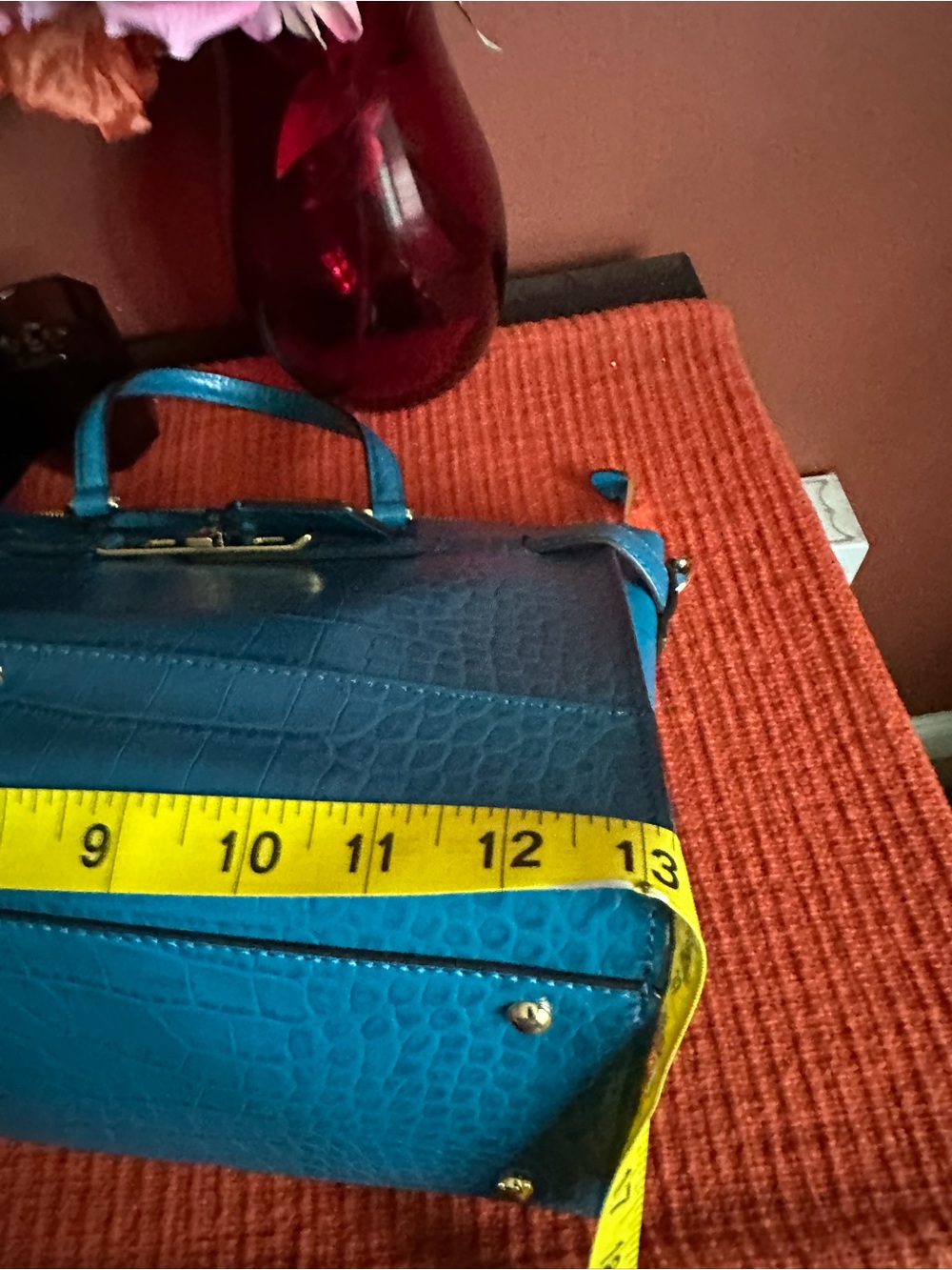 Ralph Lauren Turquoise Croc-Embossed Satchel with Gold Hardware - Picture 15 of 16